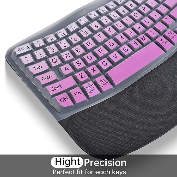 Large Print Keyboard Cover Skin for Logitech Wave Keys MK670 Combo Keyboard Skin, Logitech Wave Keys Wireless Ergonomic Keyboard Cover Protector Skin Accessories, Ombre Purple