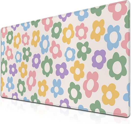 Computer Mat Jumbo Mouse Pad Extra Large Mouse Pads Desk Pad for Woman Gaming Mousepads Modern Desk Pad Non-Slip Rubber Base 35.4" X 15.7" for Game Office, Colorful Groovy Flowers