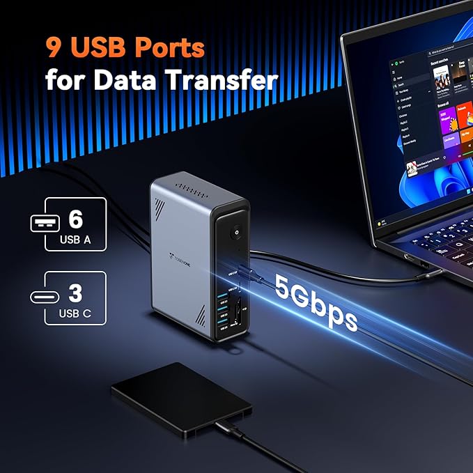 TobenONE 18 in 1 USB C Docking Station 3 Monitors 4K@60Hz, Laptop Docking Station with 100W Power Adapter, Triple Monitors with 3 HDMI, 9 USB Ports, Gigabit Ethernet, for Windows and Chrome OS