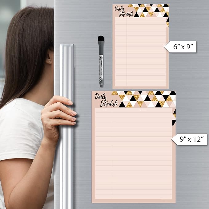 Dry Erase Daily Schedule Planner Sticker Decal by Glassboard Studio | Removable & Reusable | Magnetic Fine-Tip Marker Included (9 x 12 inches, Rose & Gold)
