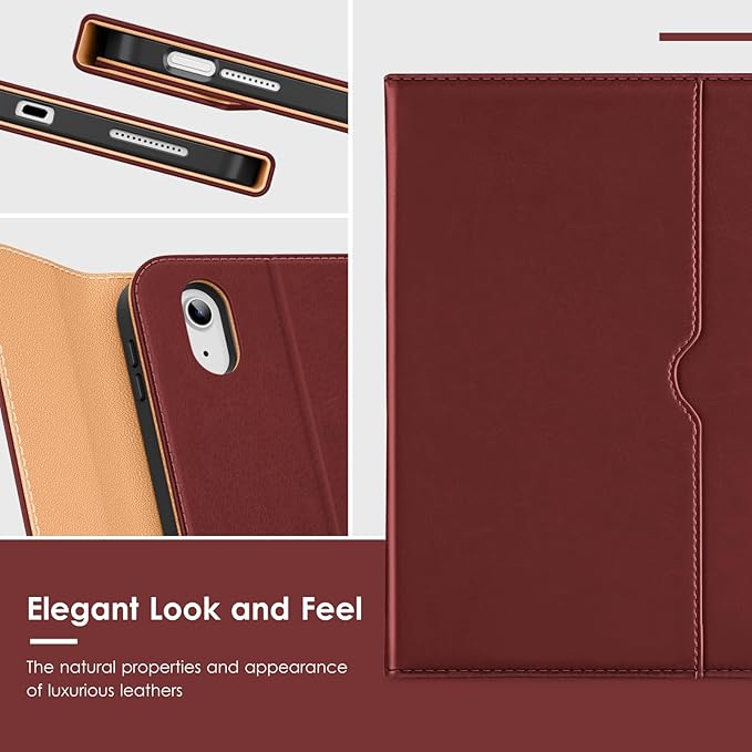 VIKESI Keyboard Case for iPad (A16,2025) 11th Generation/iPad 10th Generation Case (10.9" 2022),Premium Leather Smart Cover,Built-in Breathing Light,Function Row,Pencil Holder,Card Slots - Wine Red