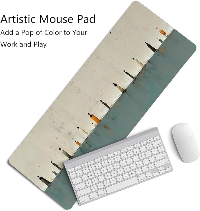 Beige Green Summer Beach Mouse Pad,XL Large Art Minimalist Abstract People Desk Mat,Aesthetic Calming Beach Crowd Desk Mat for Home Office Dorm Desktop Decor,31.5x11.8 Inch