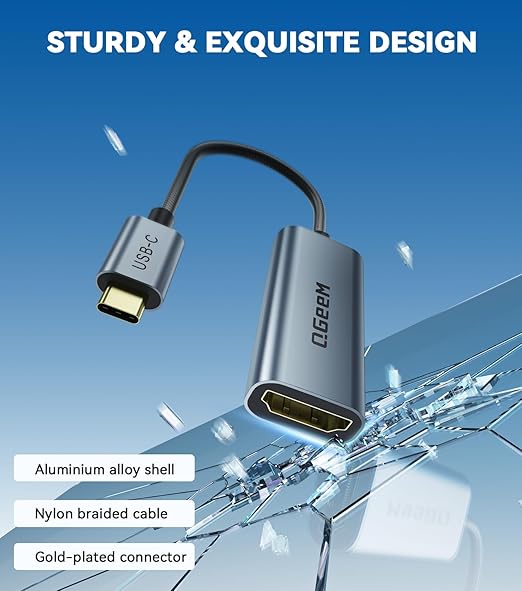 QGeeM USB C to HDMI Adapter 4K@60Hz,Type-C Thunderbolt 3/4 to HDMI Adapter Converter,Compatible for MacBook Pro,iPhone16 Max Plus,iPad Air,XPS,Galaxy S24Ultra,iMac Mini Etc.-2 Pack
