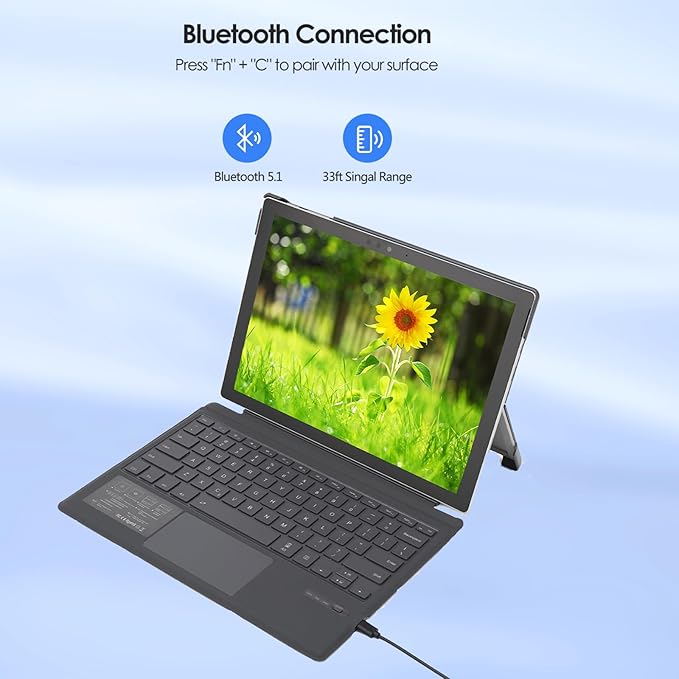 Surface Pro 7 Keyboard, Bluetooth Keyboard for Microsoft Surface Pro 7 Plus/ 7/6/ 5/4 /3, Multi-Gesture Touchpad, 7 Color Backlight, Magnetic Detachable