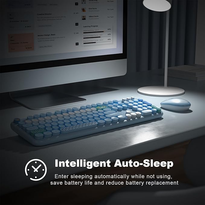 KNOWSQT Wireless Keyboard and Mouse Combo - Lovely Blue Rainbow 2.4G Full-Sized Colorful Keyboards, Round Keycap USB Dongle Plug Play Cute Keyboards for Windows, Laptop, PC, Desktop, Mac