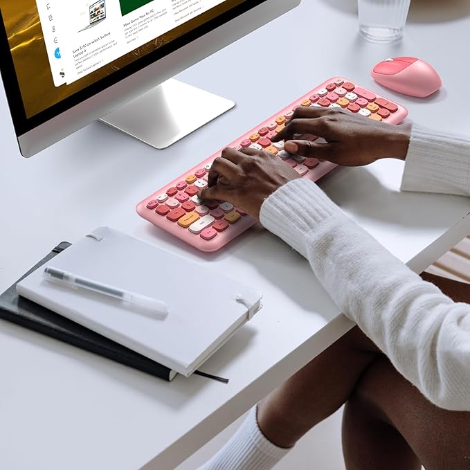 Wireless Keyboard and Mouse Combo - MOFII Pink Full-Sized Plug and Play Colorful Keyboard - Silence Keycap Keyboards with USB-A 2.4G Receiver, for Laptop, Windows, PC, Desktop