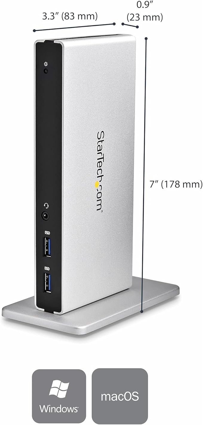 StarTech.com Dual Monitor USB 3.0 Docking Station w/ DVI to VGA & HDMI Adapters, 5x USB 3.0 & Audio - Vertical DVI Dock for Mac & Windows (USB3SDOCKDD)