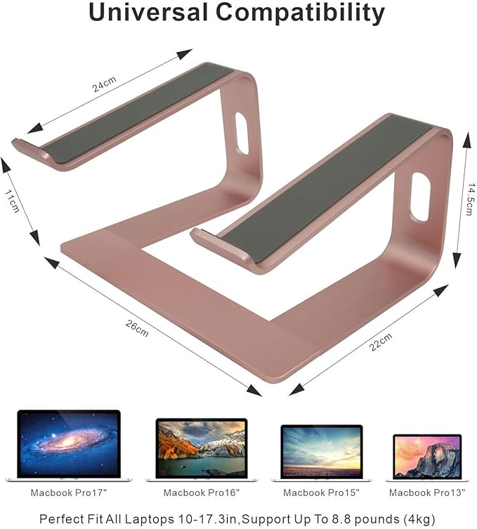 Cenawin Laptop Stand, Ergonomic Aluminum Laptop Mount Computer Stand, Detachable Laptop Riser，Notebook Holder Stand All 10-17.3" Laptops(Rose Gold)