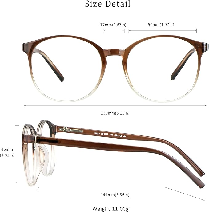 LifeArt Round Blue Light Blocking Glasses, Computer Glasses, Gaming Glasses, TV Glasses for Women Men (Clear Brown, 4.75 Magnification)
