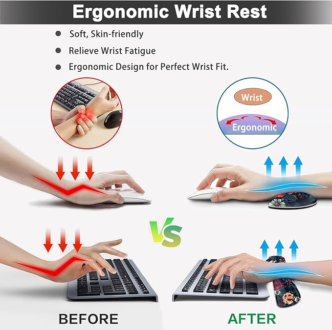 Large Mouse pad and Keyboard Support Set, Ergonomic Memory Foam Keyboard Wrist Rest, Extended Gaming Mouse Pad with Stitched Edges, Skeleton Zone XXL Desk Mat (31.5 X 11.8 in)