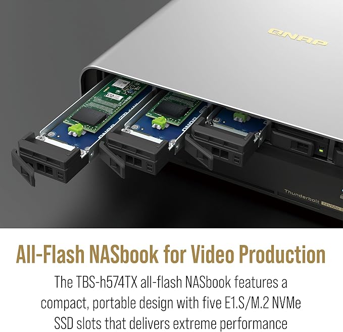 QNAP TBS-h574TX-i3-12G-US 5 Bay High-Performance E1.S All-Flash NASbook with Intel® Core™ Processor, Thunderbolt 4 and 10GbE (5G/2.5G/1G/100M/10M) Network Connectivity (Diskless)