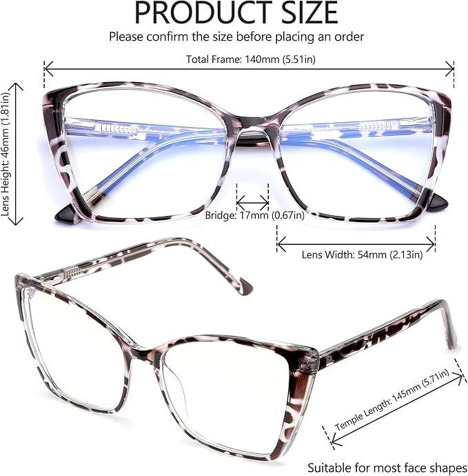 Blue Light Blocking Glasses for Women, Oversized Trendy Cat Eye Computer Gaming Glasses Anti Glare & UV Glare RF6204 (Leopard Cateye Frame)