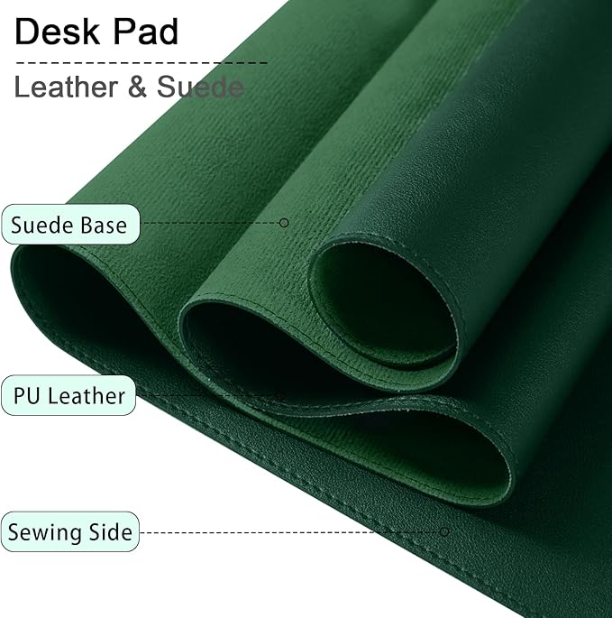 Large Desk Mat 35.4" x 17", PU Leather Desk Pad Protector, Non-Slip Large Mouse Pad for Desk, Waterproof Computer Desk Mat, Office Desk Pad for Keyboard Mouse, Desk Writing Mat (Dark Green)