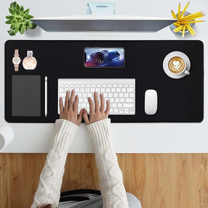 Bloss Desk Mat, Non-Slip Desk Pad Mat Protector, Large Desk Pad for Keyboard and Mouse, Black Desk Mousepad with Stitched Edges, Keyboard Pad for Game, Office(31.5×11.8 Inches)