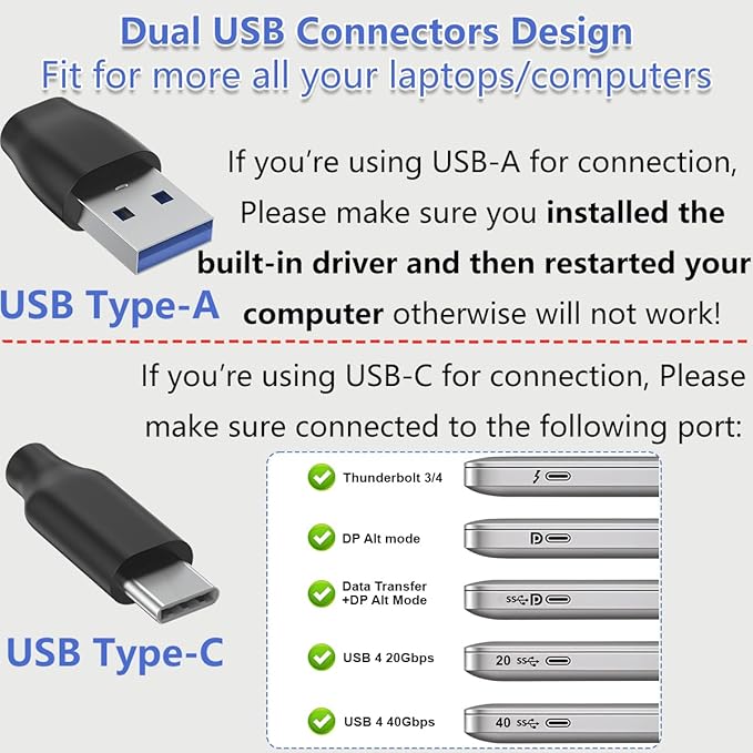 Herfair USB to HDMI Adapter [1080P Full HD] HDMI Splitter for Dual Monitors USB 3.0 to Extended Display Converter 1 in 2 Out Multiple Screen Extender for MacOS/Windows 11/10/8/7 Laptops