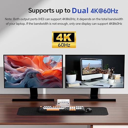 KCEVE 15-in-1 KVM Switch USB C Docking Station, USB 3.0 KVM Switch 2 Monitors 2 Laptops HDMI 4K@60Hz, 80W PD, 5Gbps, MST, Gigabit Ethernet, SD/TF Card, Power Adapter, Wired Remote