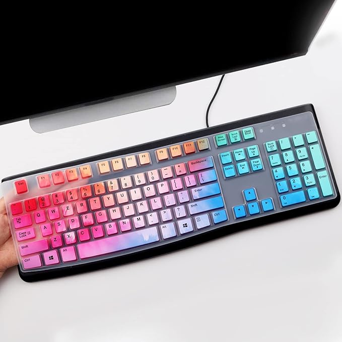 Keyboard Cover for Logitech K120 & MK120 Ergonomic Desktop USB Keyboard Ultra Thin US Layout Protective Skin-Colorful
