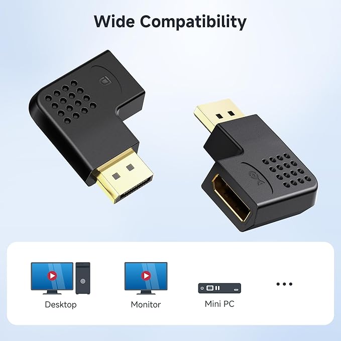 Cable Matters Combo-Pack 4K@240Hz Flat Right Angle DisplayPort 1.4 Adapter, 270 Degree and 90 Degree DisplayPort Adapter for 8K@60Hz / 4K@240Hz, Black
