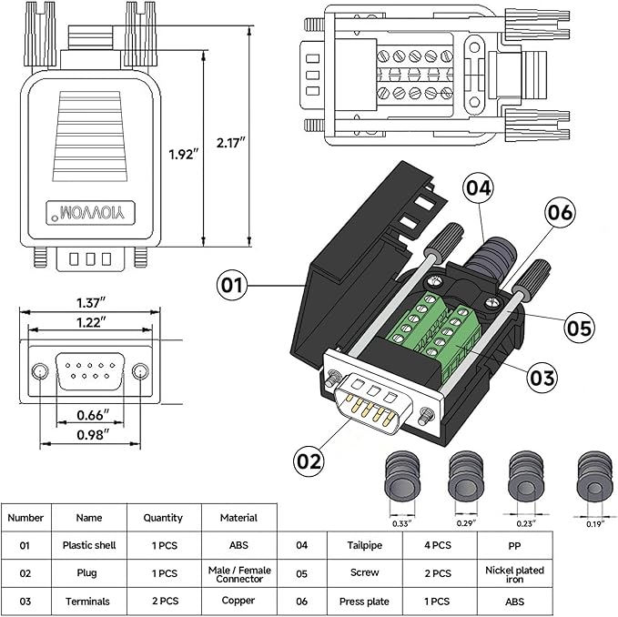 10 Pcs DB9 Male Breakout Connector, 9 pin RS232 connectors, Solderless D-SUB RS485 Serial Adapter Module Board with Screw Terminals, Case, Long Bolts
