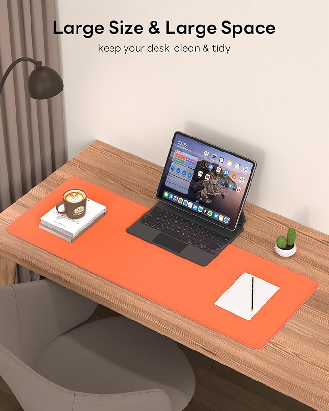 Orange Mouse Pad, 31.5 x 11.8 Large Desk Mat with Stitched Edges & Non-Slip Base, Mousepad for Office, Home, Work