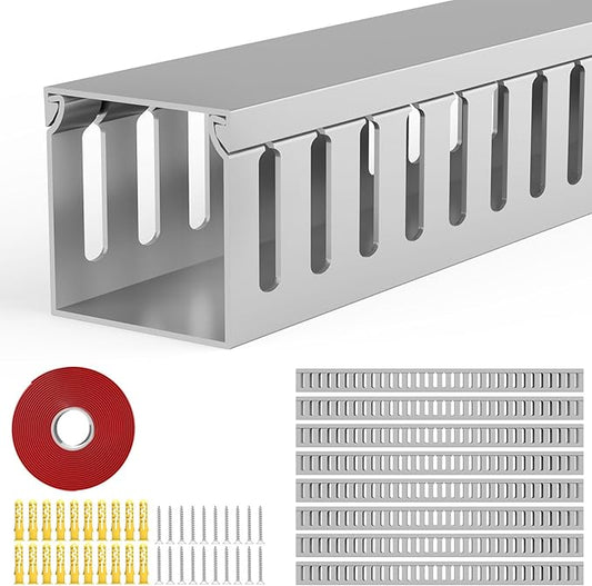 Open Slot Wiring Raceway Cable Duct, 123in Cable Management Channel Cord Track,Desk Wire Channel, Under Desk Cable Management to Hide Cables, Wires for Computers (Grey, 1.97" Hx1.97 W, 15.4''L(8 Pc))