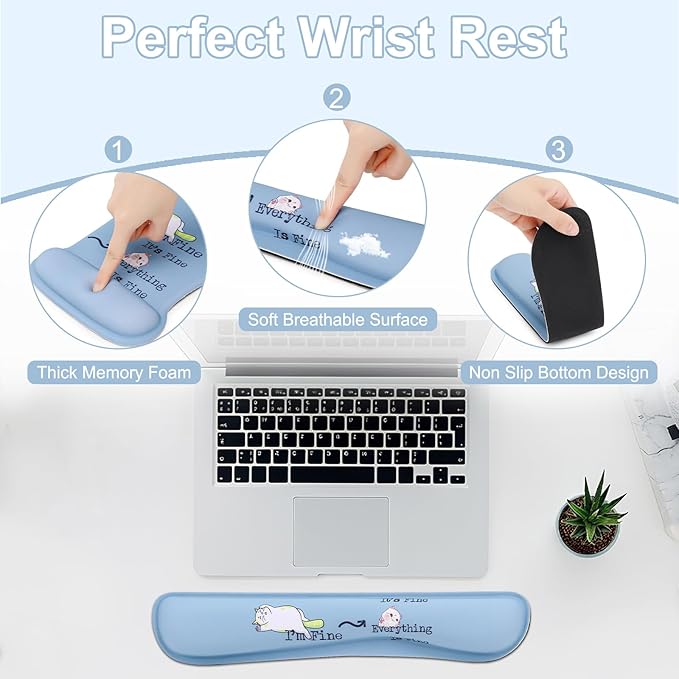 MEGREZ 4-in-1 Ergonomic Memory Foam Wrist Rest Set, Desk Pad, Mouse Pad with Wrist Rest, Keyboard Pad, Suitable for Office Workers, Programmers & Gamers–Relieve Typing & Gaming Fatigue, Grey