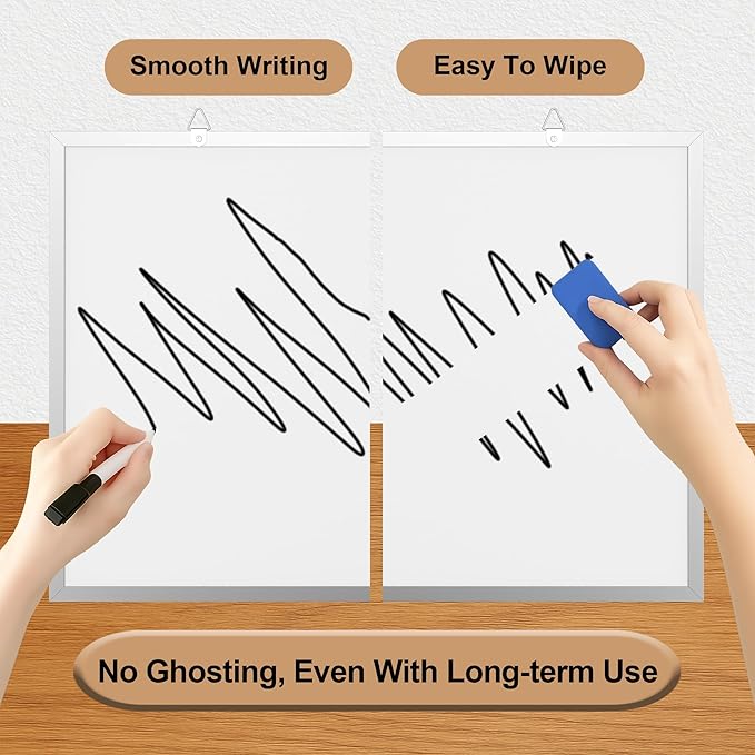 Monthly Calendar Dry Erase Board 16x12 Inch, Double-Sided Whiteboard and Corkboard Combo with Silver Aluminum Frame (Color Calendar), Wall Mounted Planner with Marker, Magnet, Push Pin, Eraser