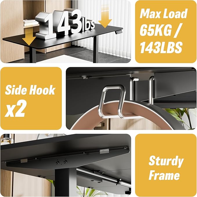 ERGOMAKER 55" Electric Standing Desk, Adjustable Height, Sit Stand Up Desk for Home Office & Computer Workstations, Memory Controller, Black