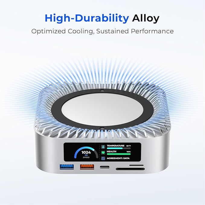 All-in-One Dock for Mac mini M4 with Smart Displays, NVMe/SATA SSD Enclosure, 4K60Hz HDMI, 10G USB-A/C, 5G USB-A*2, USB-C Charging, SD/TF, Audio – Mac mini M4 HUB &Docking Station
