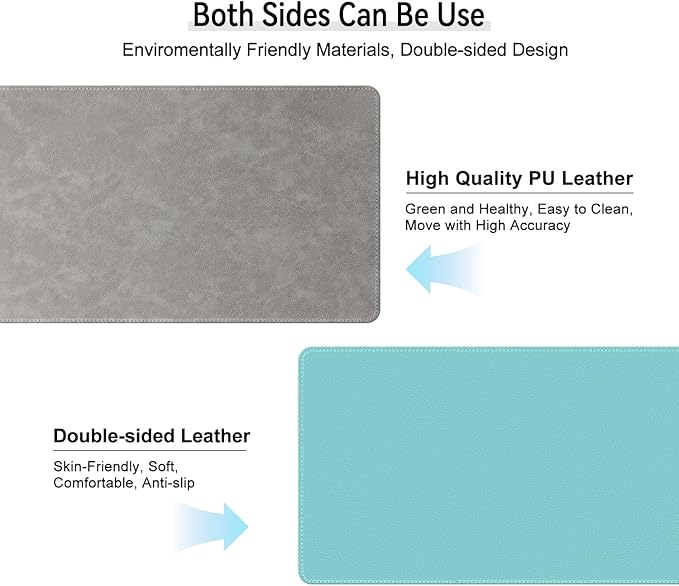 Imitation Crazy Horse Leather Desk Mat - Waterproof Desk Pad - Ideal for Large Mouse Pad and Desk Mats on Top of Desks (Light Gray+Light Blue, 25"*13")
