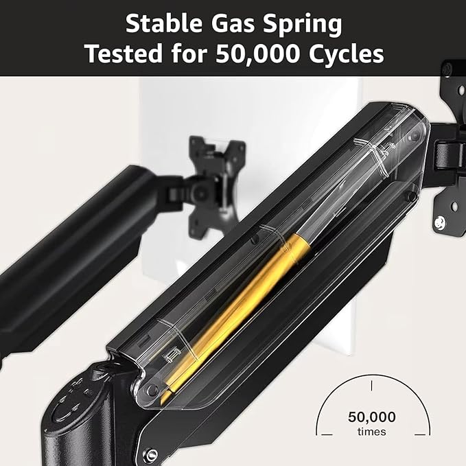 Dual Monitor Arm Desk Mount – Adjustable Gas Spring Monitor Stand for 13”–34” Screens, Full Motion Swivel, Tilt & Rotation, Heavy Duty VESA Mount for Gaming, Programming, and Office Setup