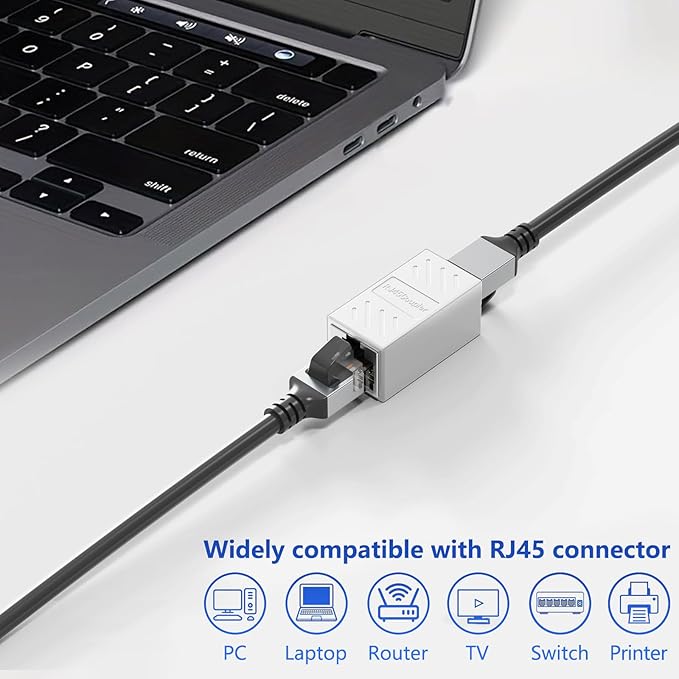 Jadaol RJ45 Coupler [UL Listed], Gold Plated Ethernet Cable Extender with PoE Support, 328ft Long Distance Extend, Female to Female Coupler for Cat8 Cat7 Cat6a Cat6 Cable (White, 1Pack)