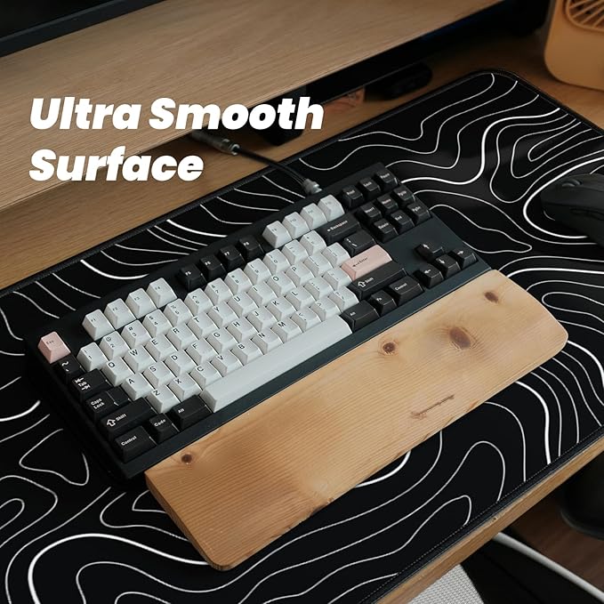 Large Computer Mouse Pad with Non-Slip Base for Desktop, Cute Gaming Mouse Mat with Stitched Edges, Long Extended Anime Mousepad for Laptop, 31.5 x 11.8 inches (Black Topographic Map)