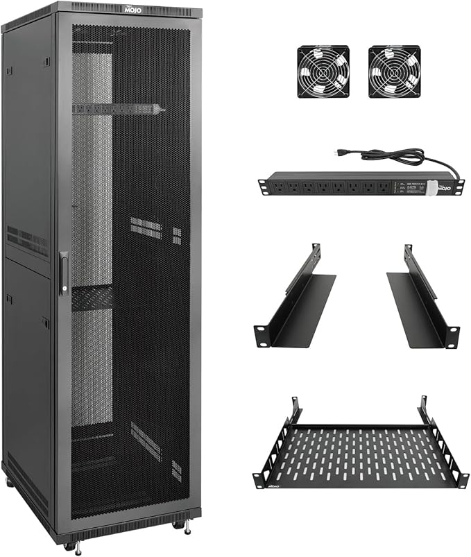 Tecmojo 42U Server Rack Network Cabinet 23.6" D x 23.6" W, Locking Data Cabinet Enclosure for 19" Server, Networking, AV & IT Equipment, Mesh Door, Black