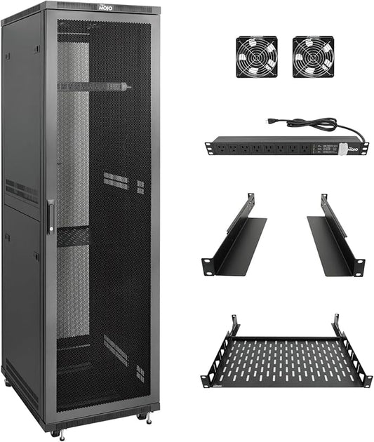Tecmojo 42U Server Rack Network Cabinet 23.6" D x 23.6" W, Locking Data Cabinet Enclosure for 19" Server, Networking, AV & IT Equipment, Mesh Door, Black