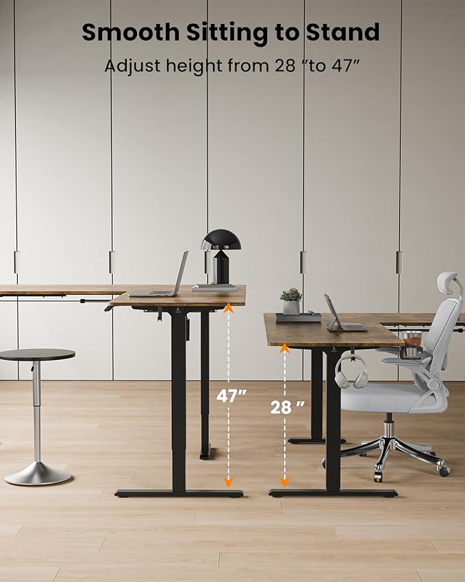 75X61 Inches Reversible L Shaped Standing Desk Height Adjustable, Electric Corner Computer Desk with Cup Holder, Sit Stand up Home Office Desk, Ergonomic Gaming Desk, Rustic Brown