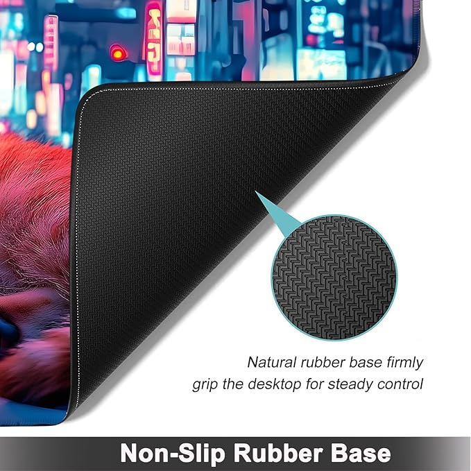 Large Mouse pad and Keyboard Support Set, Ergonomic Memory Foam Keyboard Wrist Rest, Extended Gaming Mouse Pad with Stitched Edges, Sleeping Cat XXL Desk Mat (31.5 X 11.8 in)