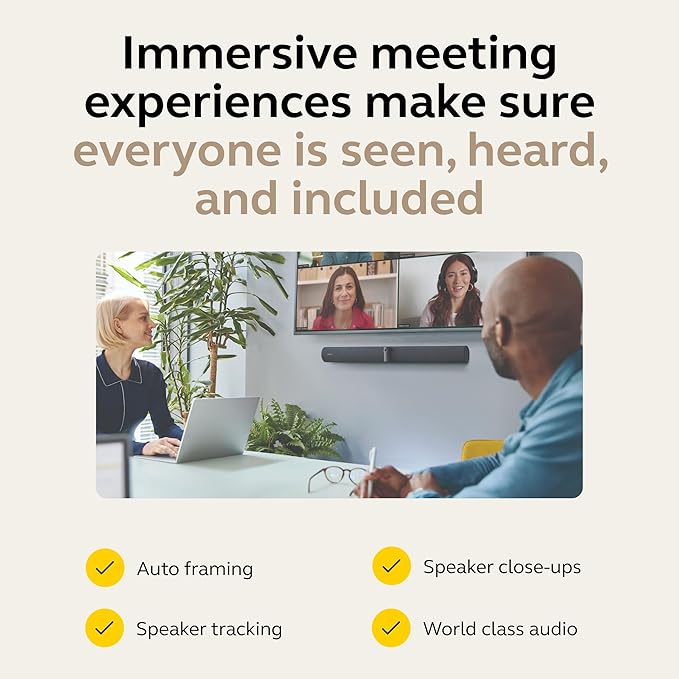 Jabra PanaCast 50 Video Bar System - All-in-one Meeting Room Solution, Audio bar, 180° Full-Room Webcam, Intelligent AI-Enabled Features, and PanaCast Control Touchscreen - All Platforms - Black