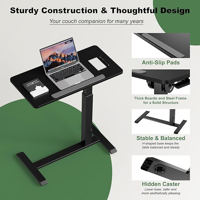 Adjustable Overbed Bedside Table - 90° Tiltable Mobile Standing Desk Portable Rolling Computer Cart Movable Desk for Laptop Bed Sofa Side Table Hospital Home Use(15.8" W x 31.5" D, Black)
