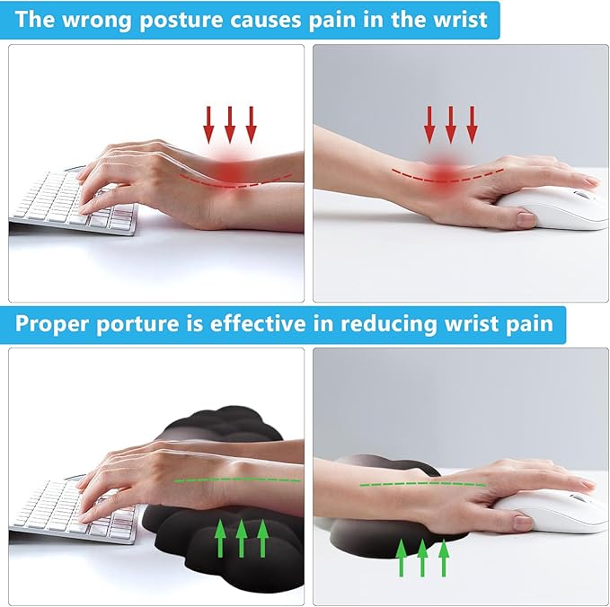 2 PCS Keyboard Cloud Wrist Rest, Memory Foam Keyboard Palm Rest with Non-Slip Base Ergonomic Keyboard Wrist for Pain Relief, Soft Wrist Rest for Office, Computer, Laptop, Gaming Office (Black)