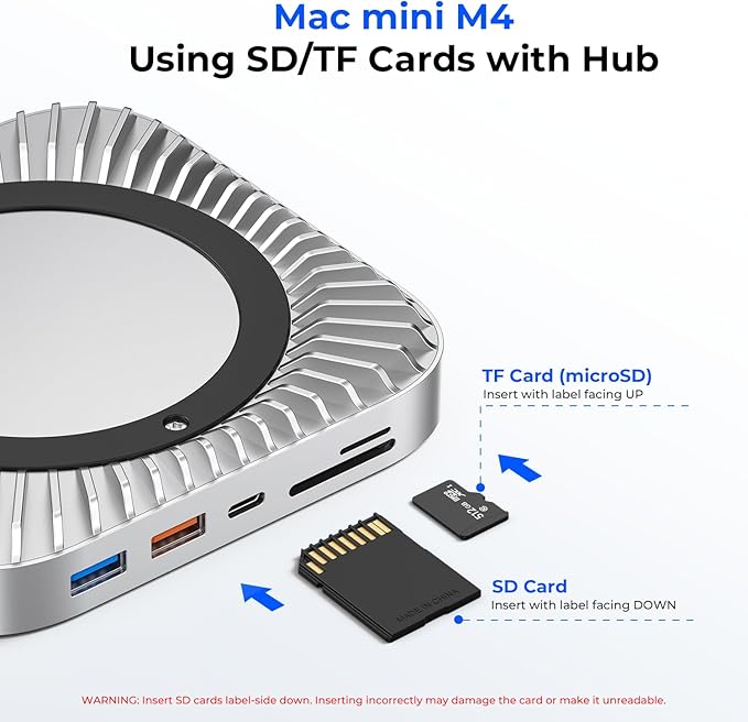 Mac mini M4 Dock, Aluminum Stand and HDMI Hub for Mac mini M4 and M4 Pro 2024 with M.2 NVMe/SATA SSD Enclosure, 4K60Hz HDMI,10G USB A/C, 5G USB A*2, USB-C Charge, SD/TF, Audio
