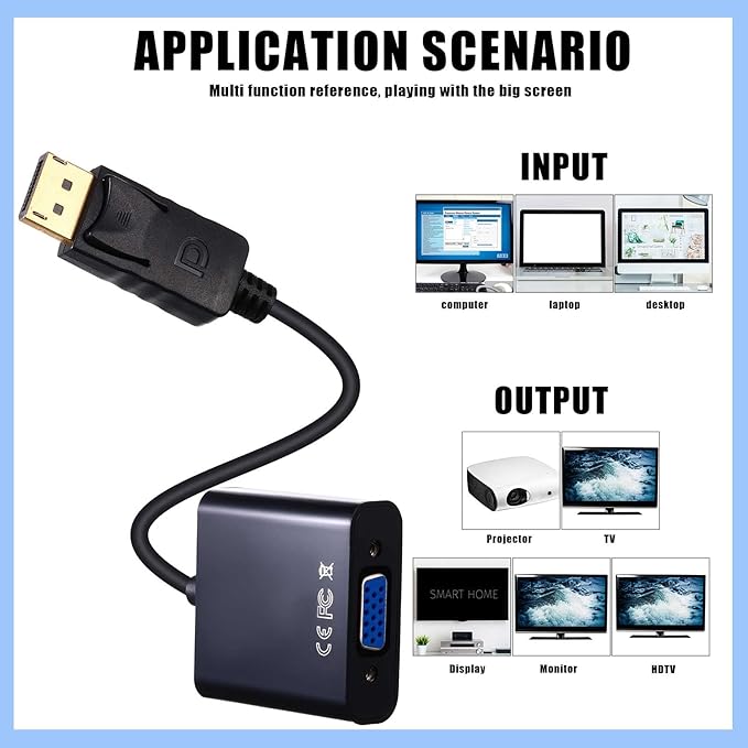 Yunsailing 20 Pack DisplayPort to VGA Adapters Gold Plated Compatible with Laptop Monitor PC Projector