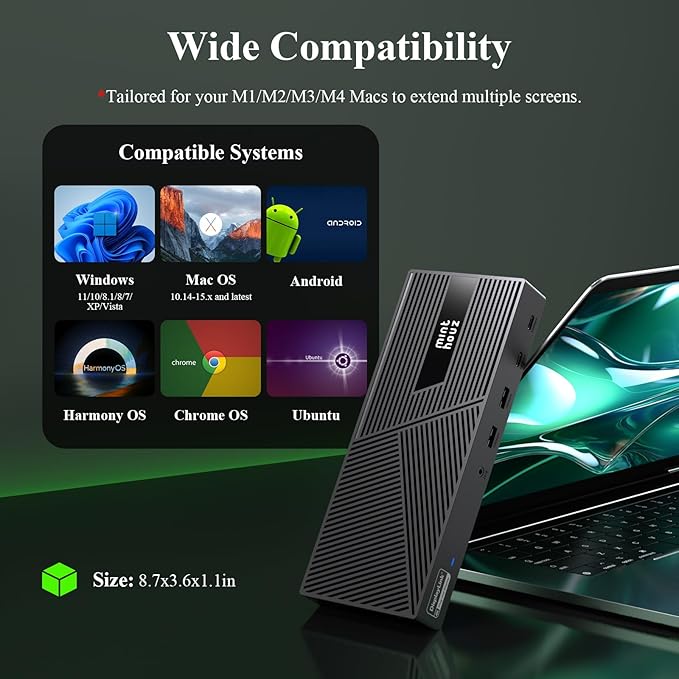 Minthouz DisplayLink Docking Station, 14-in-1 USB C Dock for MacBook M1-M5, MacBook Neo & Windows, Triple 4K@60Hz Monitors, 100W PD Charging, 3HDMI 2DP, Gigabit Ethernet