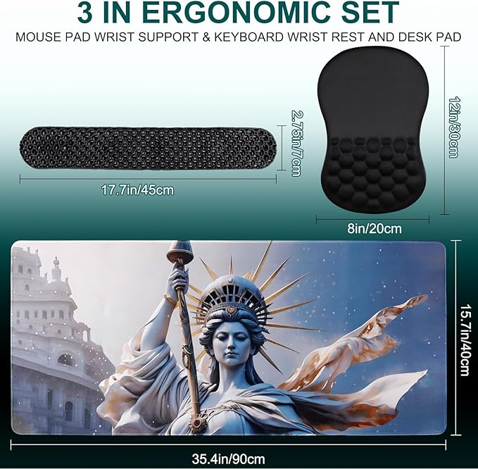 3 in 1 Ergonomic Set Mouse Pad with Wrist Rest, Keyboard Wrist Rest, and Desk Pad,Memory Foam Soft Breathable Pain Relief for Wrist Fatigue, Prolonged Typing and Mouse Use Jamboa