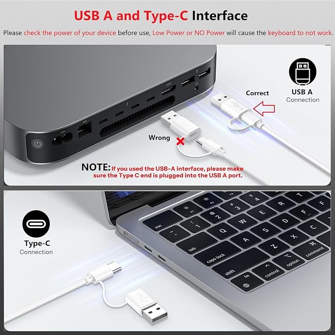 OMOTON Wired Keyboard for Mac Devices ONLY with Dual Interface, Comfortable Typing Angle & Stable Connection, Compatible with MacBook, iMac, Mac mini, PC-White