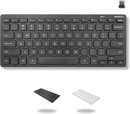 Macally Mini Compact Keyboard - Wireless Keyboards for Desktop PC, Surface, Chromebook, Notebook, Laptop Keyboard, Slim Key Board with 2.4G Wireless USB - Small Keyboard for Travel (Black)