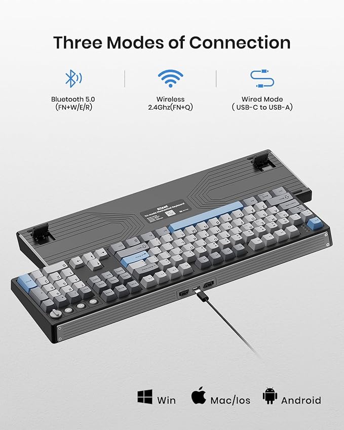 KN104 Wireless Mechanical Gaming Keyboard, 100% Full Size 104 Keys with Number Pad, Custom RGB Backlit, Creamy Sound, Hot Swappable, Bluetooth/2.4GHz/USB-C for Win/Mac/PC (Carbon Black)
