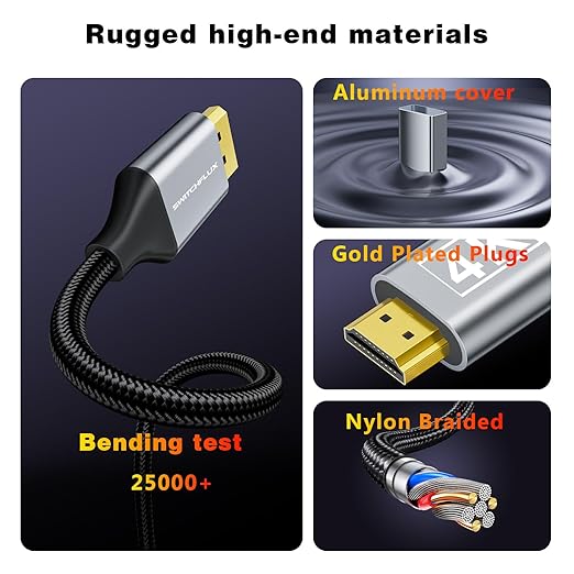 Active HDMI to DisplayPort Cable,（4K@60Hz,1080P@120Hz） 6FT Uni-Directional HDMI (Source) to DP (Display) Braided Cord Compatible with PC,Laptop,AMD,NVIDIA,PS5,Xbox
