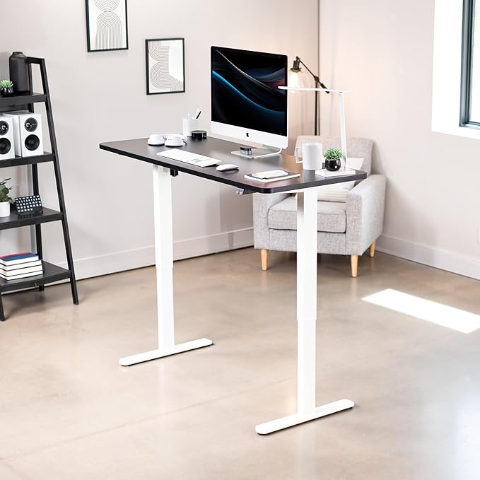 VIVO Electric 60 x 24 inch Stand Up Desk, Height Adjustable, Black Top White Frame, Home and Office Furniture Sets, DESK-KIT-W06B