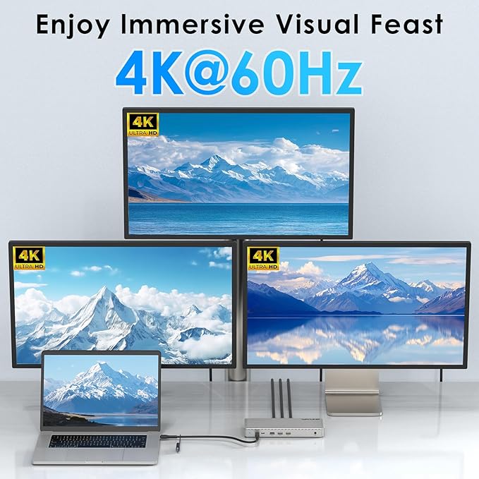 Docking Station 3 Monitors, WAVLINK SM770 Docking Station with Triple HDMI, Dual DP, 100W PD in, 10Gbps USB A&C, 2.5G Ethernet Port, Compatible with Intel Mac, SMI Driver & Host USB3.2 Gen 2 Required